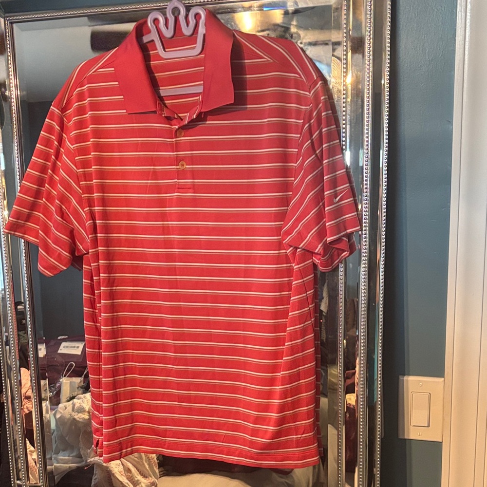 Coral Striped Nike Men's Polo Shirt